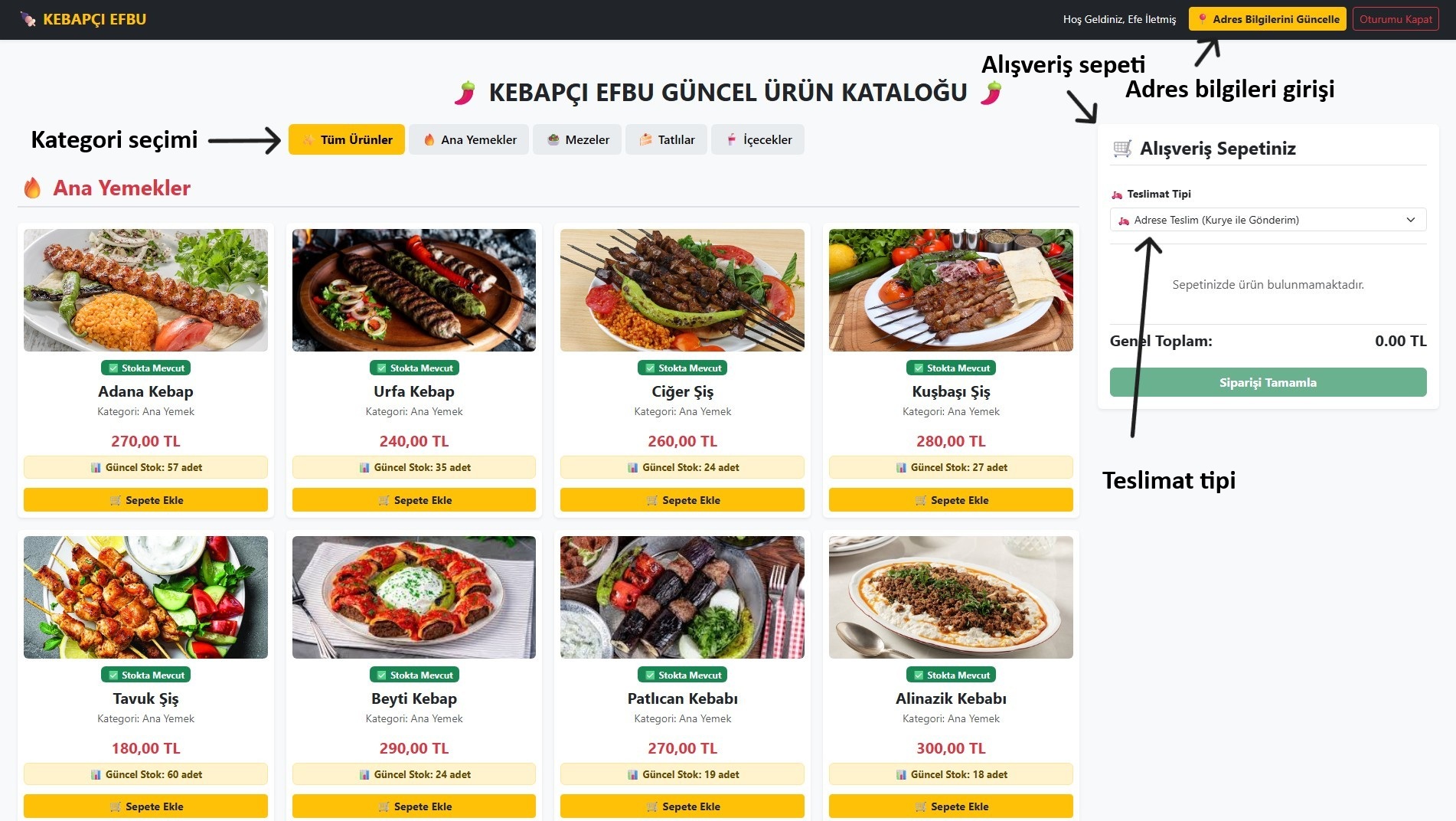 Müşteri Menü Ekranı