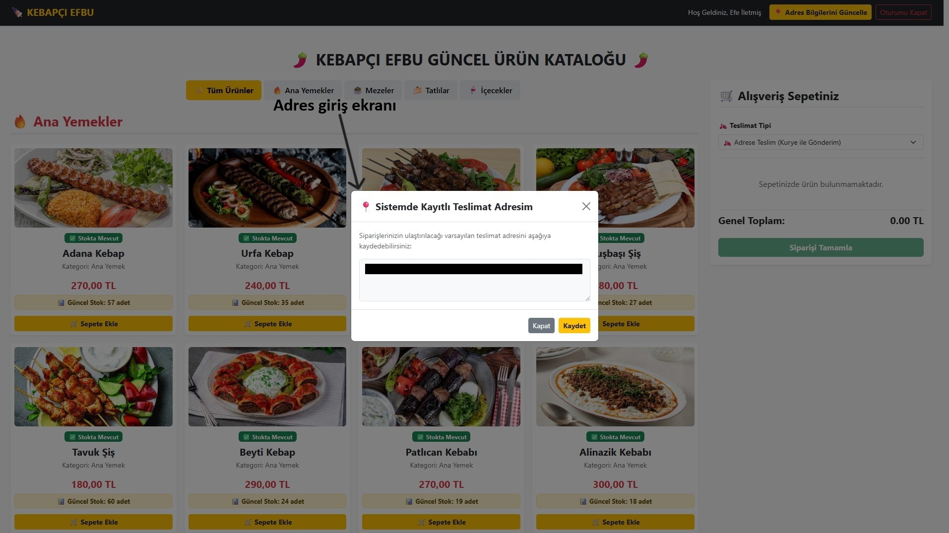 Adres Güncelleme Ekranı